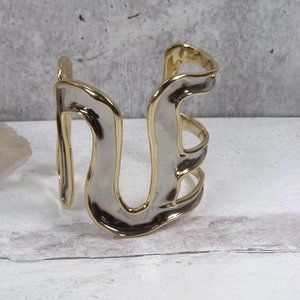 Alexis Bittar Two Tone Sculptural Molten Wave Modernist Cuff Bracelet